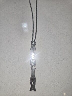 Balenciaga Silver Logo Vertical Pendant Necklace